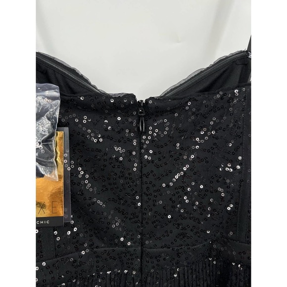 City Chic Luxe NWT Black Sequin Pleated Aurora Fit & Flare Maxi Midi Dress Sz 12 - Picture 12 of 15